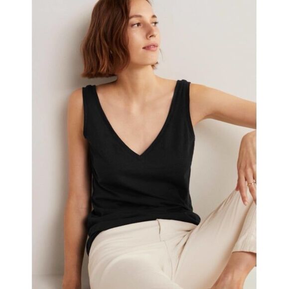 Boden The Cotton V-Neck Relaxed Sleeveless Tank in Black Size Large - Picture 1 of 6